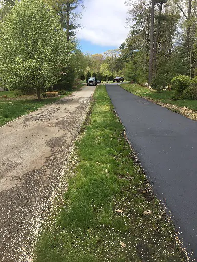 completed driveway next to uncompleted - donovan sealcoating south shore ma