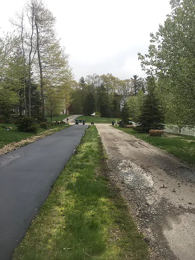 donovan sealcoating service in south shore ma - completed driveway next to uncompleted