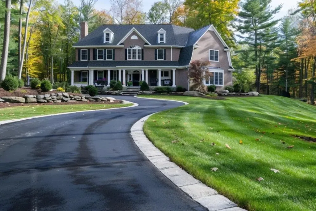 a Massachusetts home with new seal coated driveway