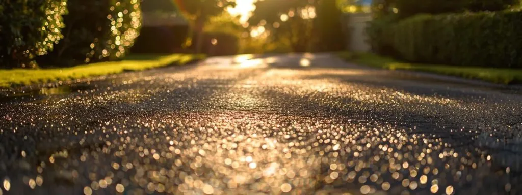 sealcoated driveway glistens in the sunlight, showcasing its improved appearance and durability